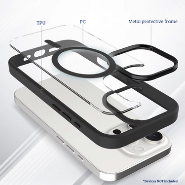 iPhone 16 Pro Clear Hard Case Cover with Metal Camera Lens: Magnetic Design, MagSafe Compatibility, Enhanced Camera Screen Guard, Anti-Scratch Protection- Black